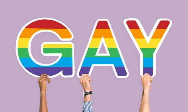 Manos Sosteniendo Palabra Gay — Foto de Stock