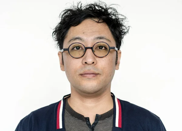Worldface Japanese Chlap Bílém Pozadí — Stock fotografie