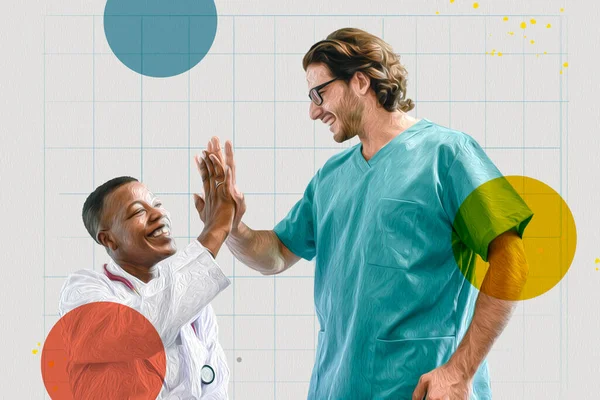 Medisch Personeel Doet Een High Five Tijdens Coronavirus Pandemie — Stockfoto