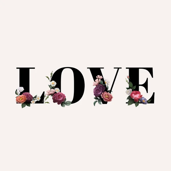Květinová Láska Slovo Typografie Béžovém Pozadí — Stock fotografie