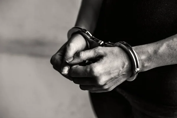 Criminal Handcuffs Closeup — Stock Photo, Image