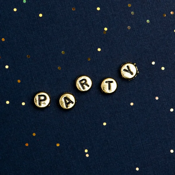 Party Perlen Text Typografie Auf Dunkelblau — Stockfoto