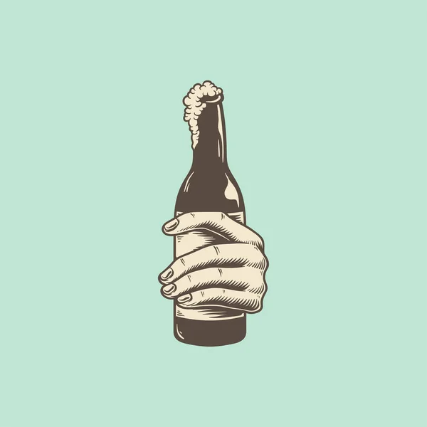 Illustration Une Main Tenant Une Bouteille Bière — Photo