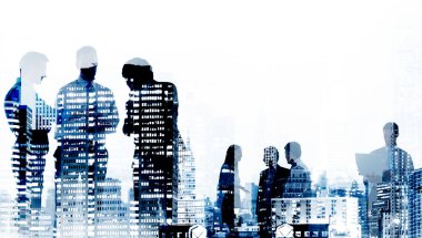 Soyut iş adamları ve şehir binaları