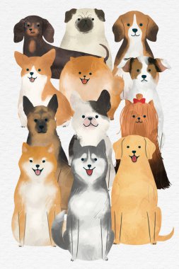 Dost canlısı köpek suluboya resim koleksiyonu