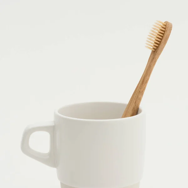 Natuurlijke Bamboe Tandenborstel Een Cup Concept — Stockfoto