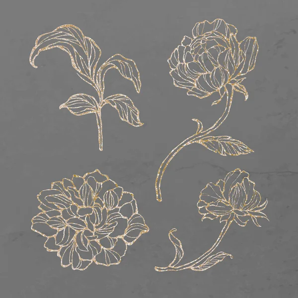 Gold Floral Outline Set — Stock Photo, Image