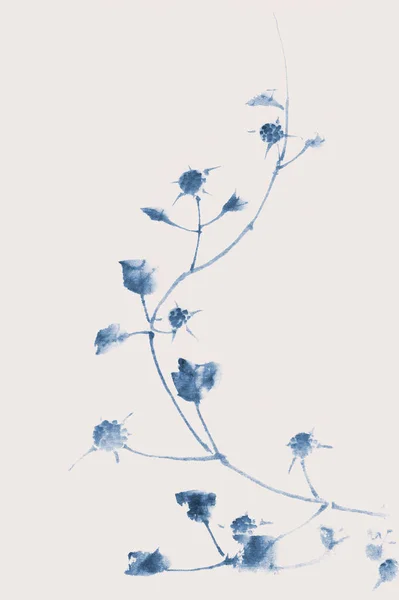 Ilustración Vintage Flores Azules Remezcla Pintura Original Hokusai —  Fotos de Stock