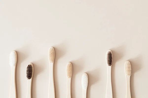 Bamboo Toothbrushes Beige Background — Stock Photo, Image