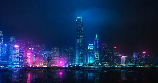 Нічний Вид Гавань Вікторія Хонг Конг — стокове фото