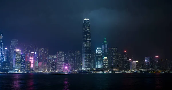 Vista Noturna Victoria Harbor Hong Kong — Fotografia de Stock