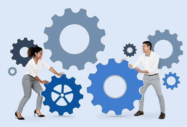 Business People Connecting Gears — Stock Photo, Image