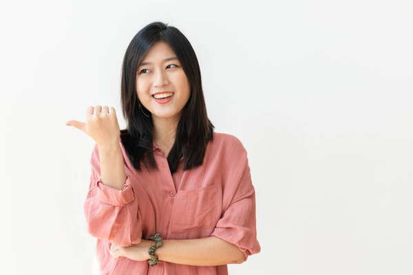 Beautiful Cheerful Woman Standing White Wall Royalty Free Stock Images