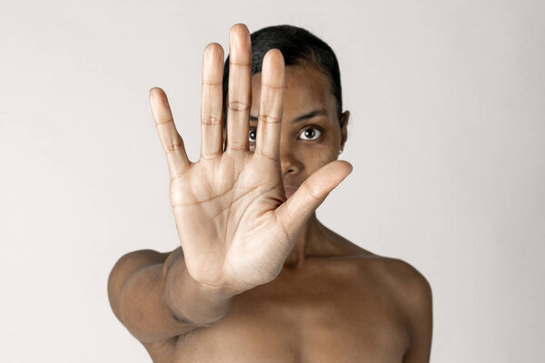 Bare Chested Black Woman Doing Stop Hand Gesture Royalty Free Stock Photos