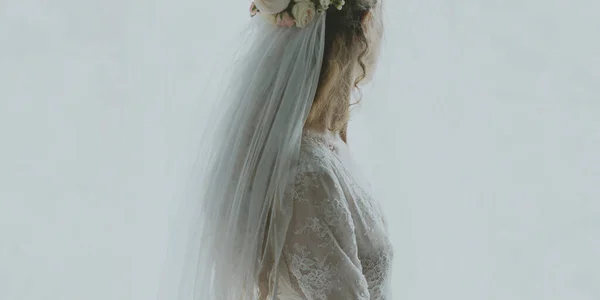 Обратный Вид Невесты Свадебном Платье — стоковое фото