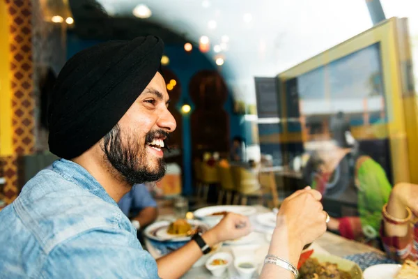 Indian Man Smiling Restaurant Concept — Stockfoto