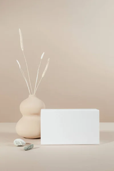 Diseño Maqueta Caja Blanca Sobre Fondo Mínimo —  Fotos de Stock