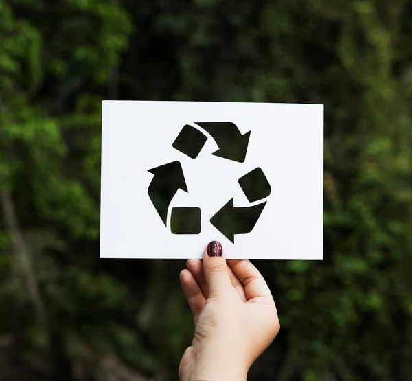 Handgreep Recycle Ondertekenen Papier Snijden — Stockfoto