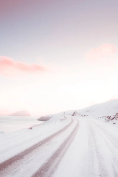 Vista Camino Cubierto Nieve —  Fotos de Stock