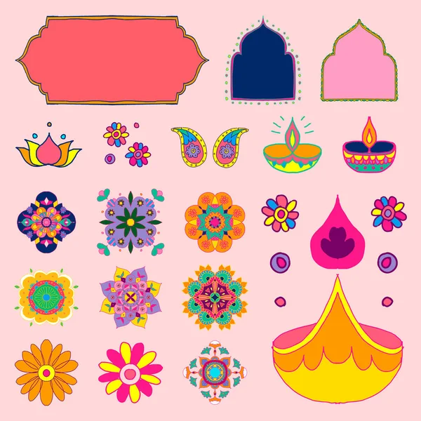 Diwali Indiano Mandala Illustrazione Set — Foto Stock