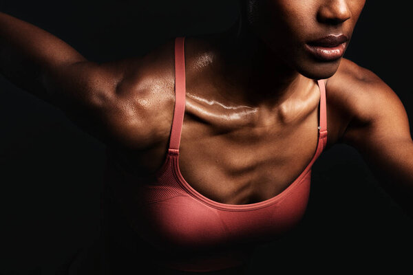 Close up of black woman in sportswear