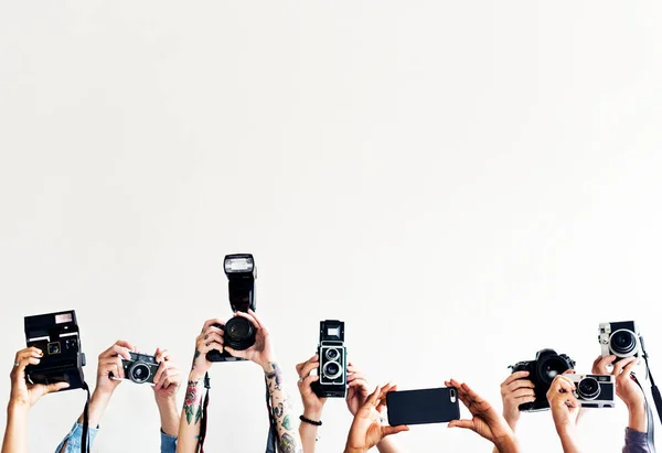 Reportaje Que Sostiene Equipo Grabación Una Línea — Foto de Stock