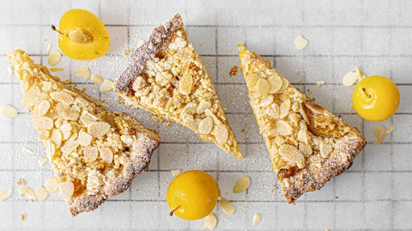 Sliced Mirabelle Plum Tart Cooling Rack — Stock Photo, Image