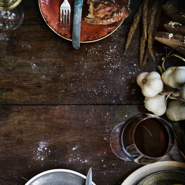 Messy Rustic Kitchen Table Mockup — Stock Photo, Image