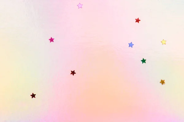 Star Confetti Roze Holografische Achtergrond — Stockfoto