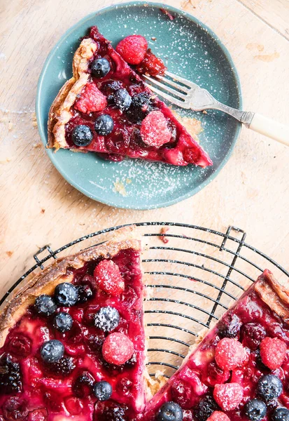 Homemade Berry Pie Wooden Table — Stock Photo, Image