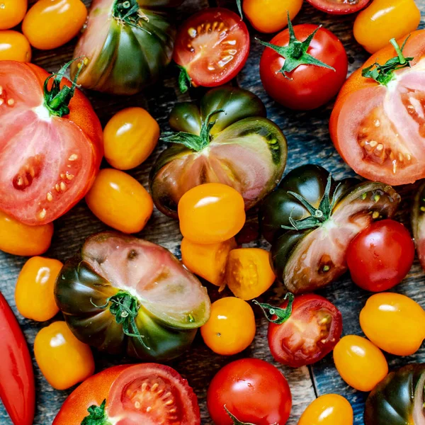 Various Fresh Tomatoes Aerial View — Stock Photo, Image