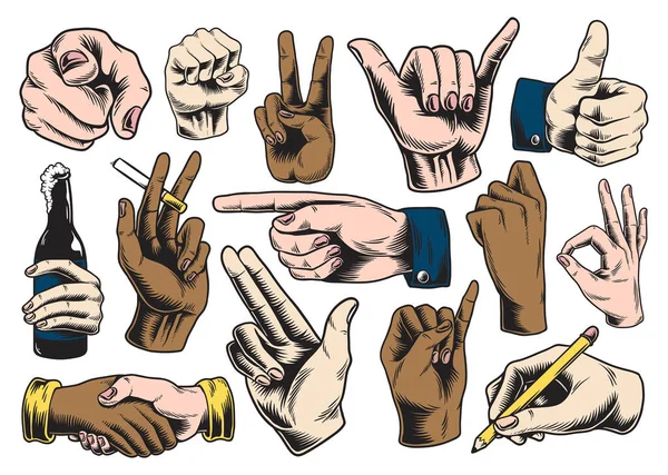 Collection Illustrated Hand Signs — Stock Photo, Image