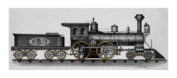 Gris Ferrocarril Motor Vintage Ilustración Pared Arte Impresión Diseño Póster —  Fotos de Stock