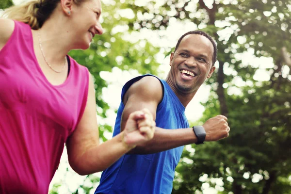 Running Exercise Fitness Couple Together Concept — Stockfoto