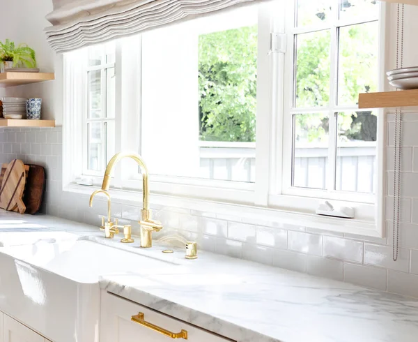 Golden Kitchen Faucet Interior Design — Stock Photo, Image