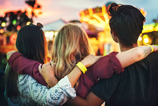 Group Friends Enjoying Amusement Park Stock Image