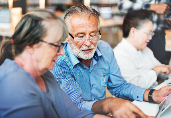 Seniors Studying Together Library Royalty Free Stock Images