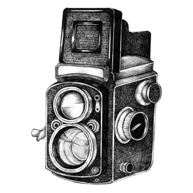 Arka planda el yapımı retro kamera izole edildi