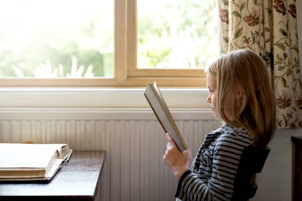 Adorável Bonito Menina Leitura Contação Histórias Conceito — Fotografia de Stock