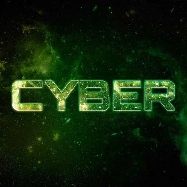 Cyber Texto Tipografia Galáxia Efeito Palavra — Fotografia de Stock