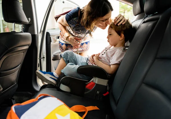 Boy Car Using Carseat Protect Security — Stock Photo, Image