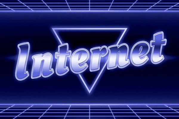 Neón Azul 80S Internet Palabra Cuadrícula Líneas —  Fotos de Stock