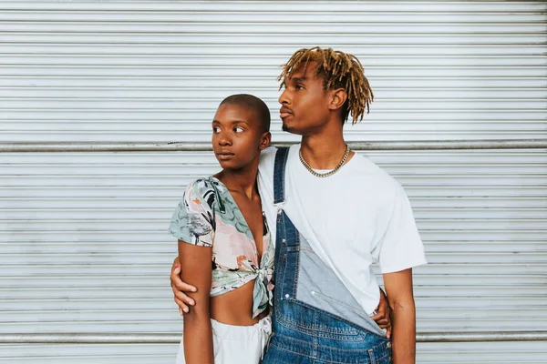 African American Couple Posing Wall — Stock Photo, Image