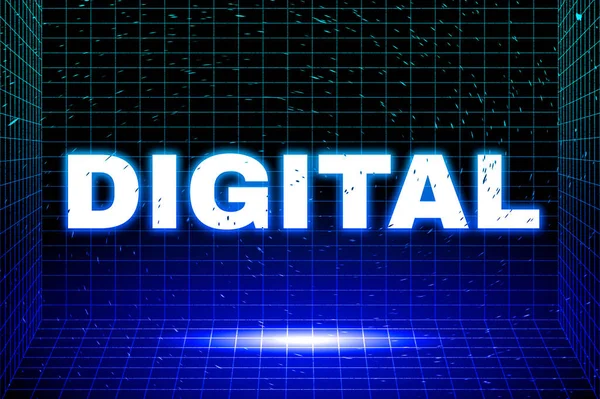 Synthwave Stil Grid Stil Digitale Neon Text Schrift — Stockfoto