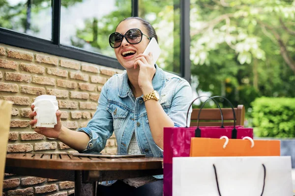 Női Vásárlás Költekezés Fogyasztói Koncepció — Stock Fotó