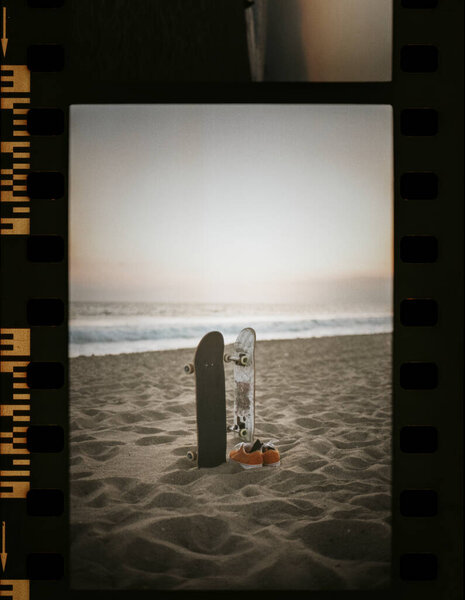 Skateboards Beach Film Strip — Stock Photo, Image