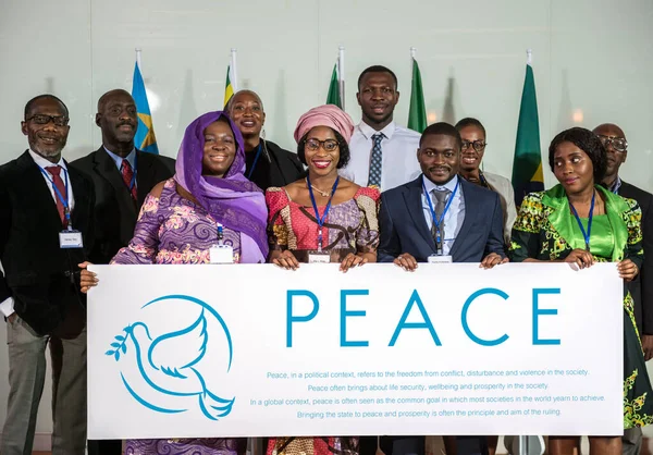 Diverse People Show Peace Board Placard Stok Gambar