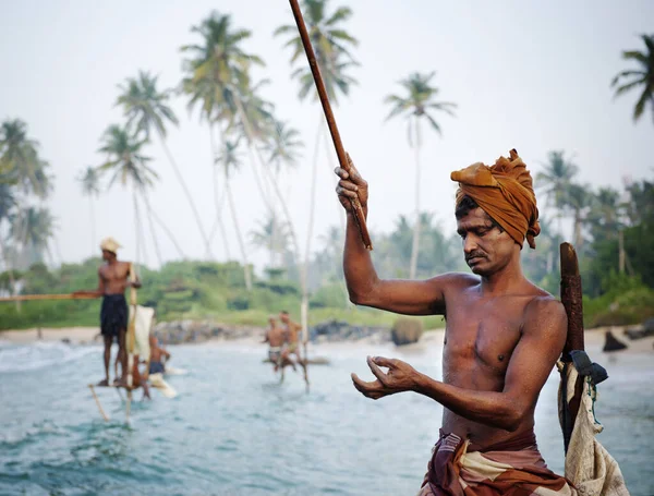 Pêcheurs Échasses Traditionnels Sri Lanka — Photo