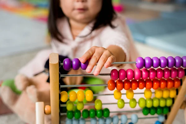 Little Girl Playing Abacus Counting Practice — Stockfoto