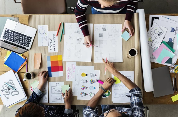 Colleagues Working Together Desk — Stock Photo, Image